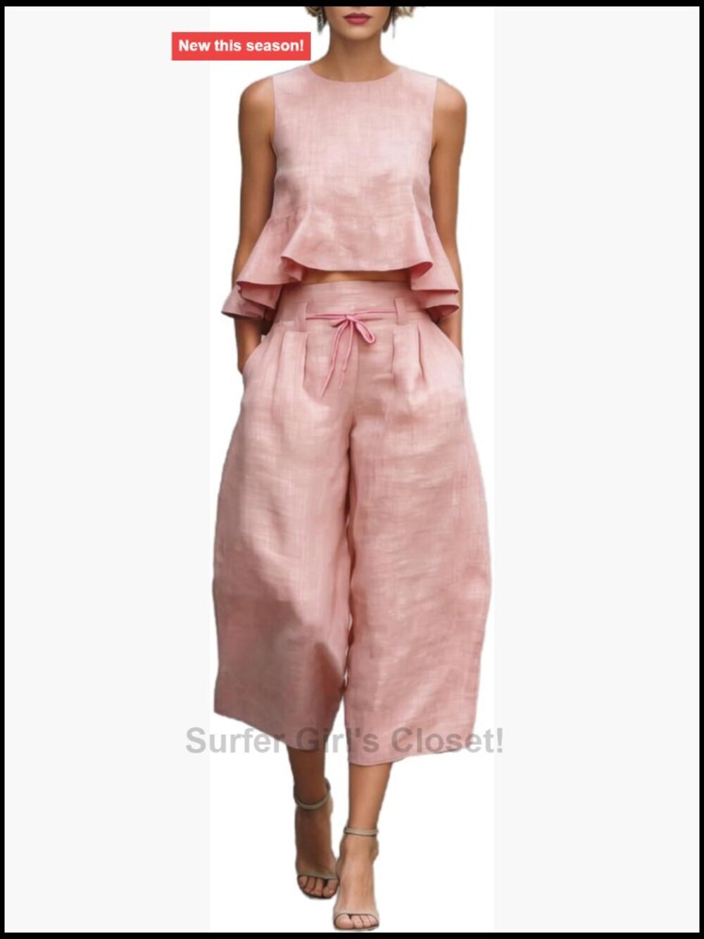 2 Piece Outfits Sleeveless Ruffle Top Wide Leg Pants Loose Fit Going Out Sets